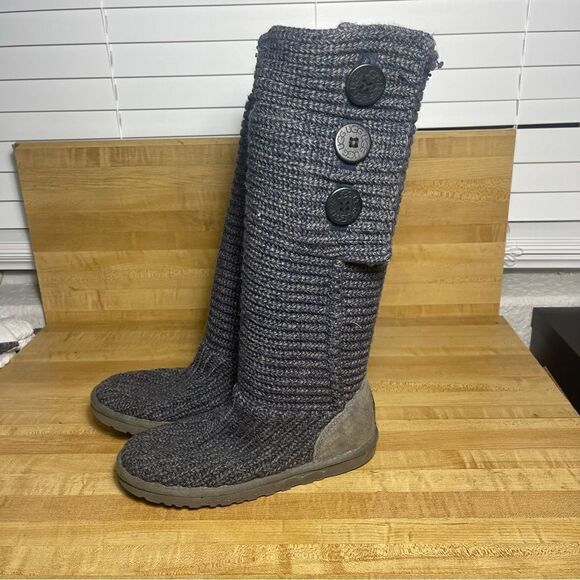 UGG Australia Women's Size 6 US Cardy Classic Knit Tall Navy Sweater Boots 5819 - Picture 3 of 9
